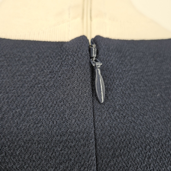 Ann Taylor LOFT Fit Flare Dress Navy Blue Fringe Short Sleeve V Neck 8 - Picture 6 of 9